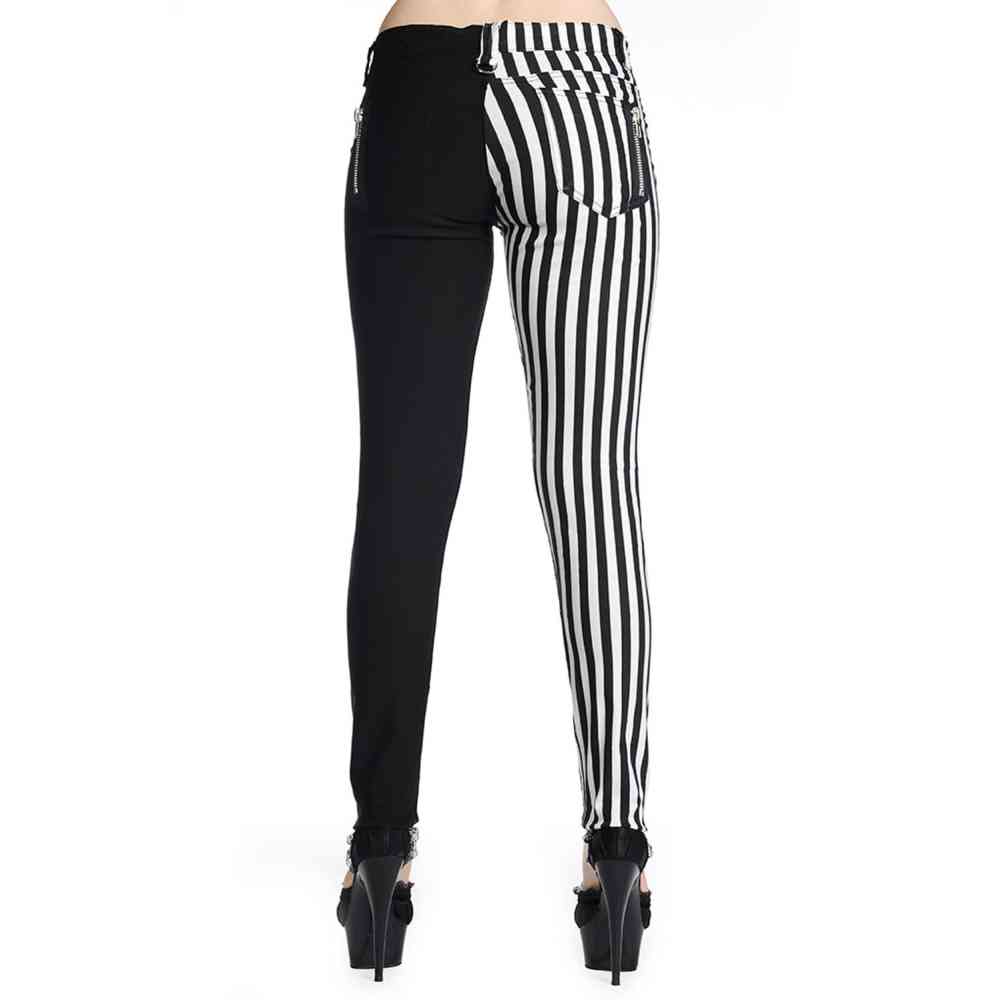 Banned - Half Black Half Striped Broek rechte pijpen - Zwart/Wit